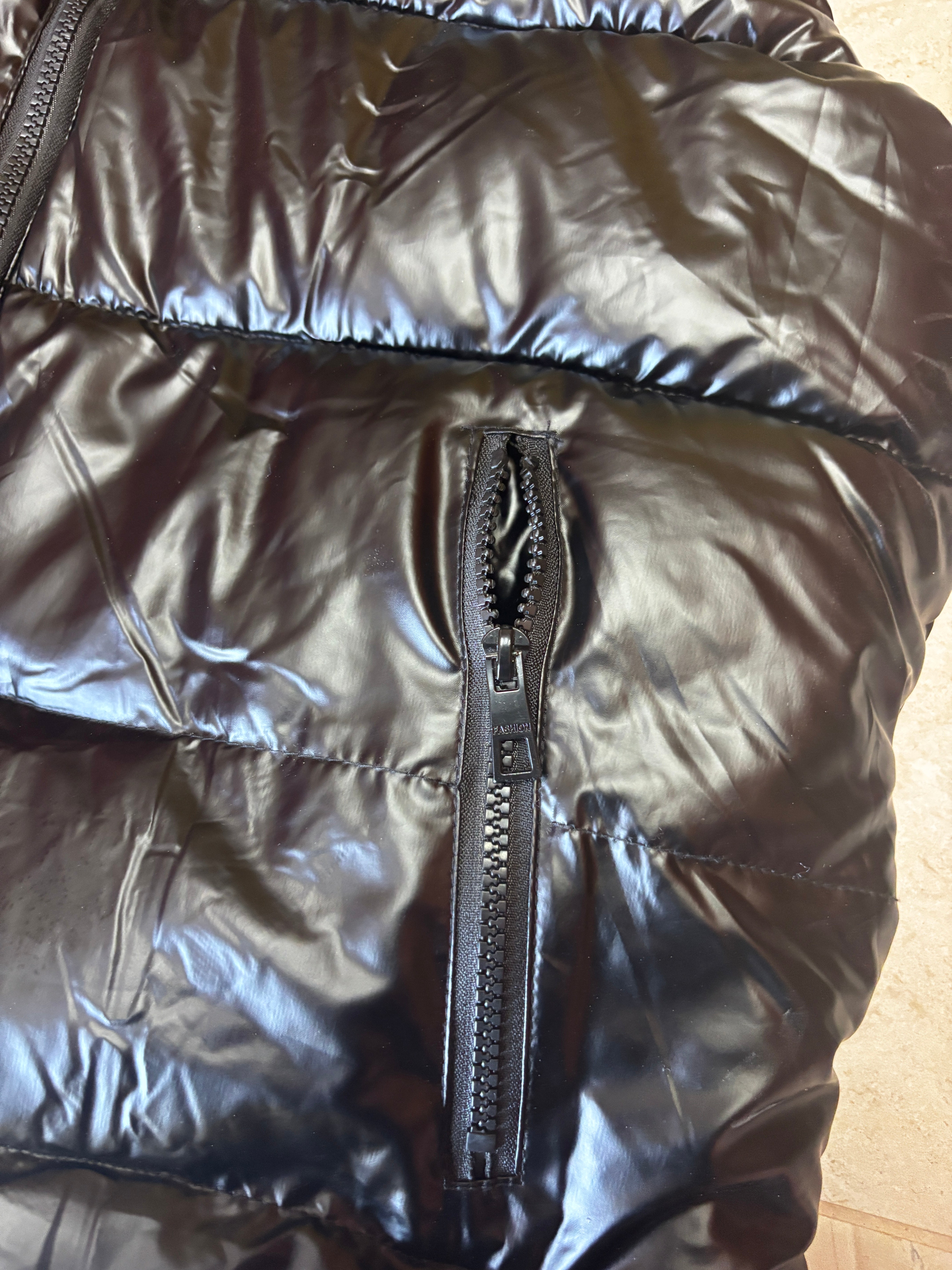 Black Shiny Puffer - Vest